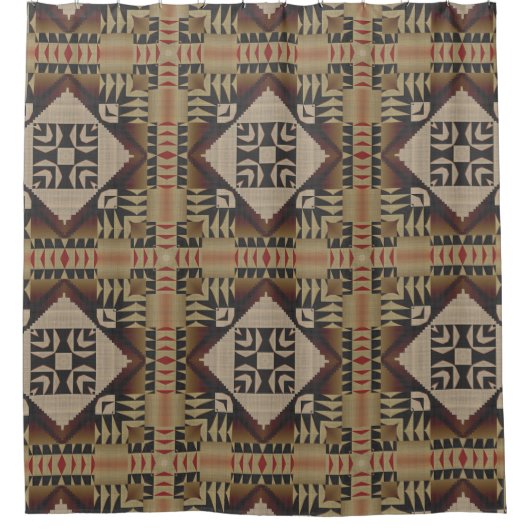 Donker Tan Taupe Bruin Rood Zwart Tribal Art Douchegordijn (Voorkant)