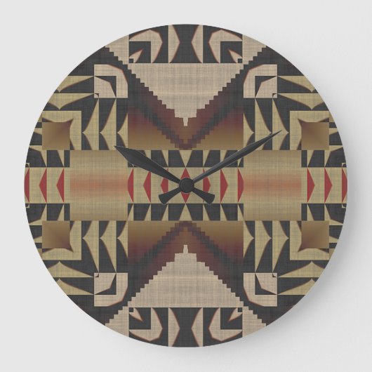 Donker Tan Taupe Bruin Rood Zwart Tribal Art Grote Klok (Voorkant)