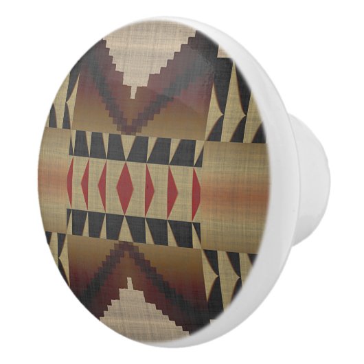 Donker Tan Taupe Bruin Rood Zwart Tribal Art Keramische Knop (Rechts)