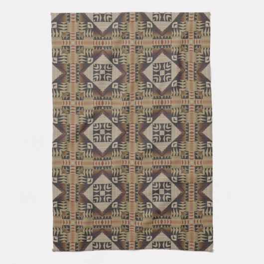 Donker Tan Taupe Bruin Rood Zwart Tribal Art Theedoek (Verticaal)