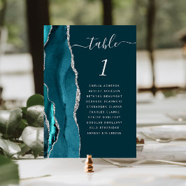 Donker Teal Blauwe Zilveren Agate Huwelijk Tafelnu Kaart