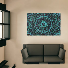 Donker Teal Botanische Zwarte Mandala