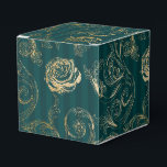 Donker Teal en Gouden Bloemendamast Bedankdoosjes<br><div class="desc">Vintage rozen damasten favorieten doos met accenten van teal en goud.</div>