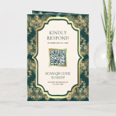 Donker Teal Gouden Kant QR Code Foto Indiase Trouw (Achterkant)