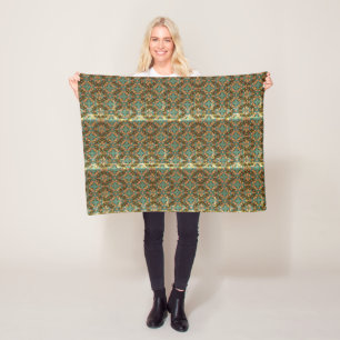 Donker Teal Gouden Retro Damast Vliesdeken Fleece Deken