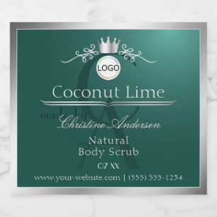 Donker Teal Productlabel Zilveren Frame Logo Monog Likeurfles Etiket