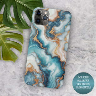 Donker Teal Turquoise Blauw Goud Marmer Kunstpatro iPhone 15 Pro Max Hoesje