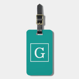 Donker Teal Witte Omlijst Initiaal Monogram Bagagelabel