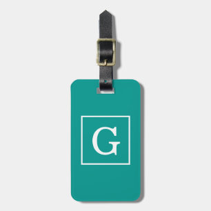 Donker Teal Witte Omlijst Initiaal Monogram Bagagelabel