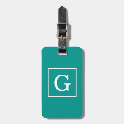 Donker Teal Witte Omlijst Initiaal Monogram Bagagelabel (Voorkant verticaal)