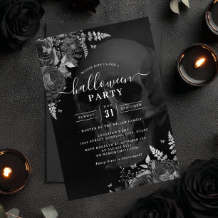 Donker Thema Schedel Bloemen Halloween Party Kaart