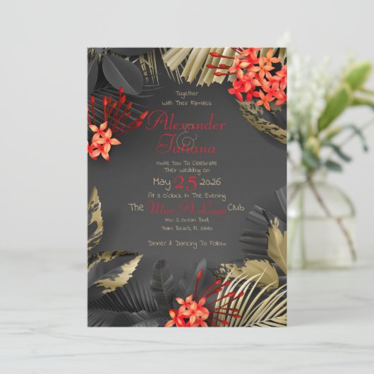 Donker Tropisch Thema Huwelijk Kaart (Staand voorkant)