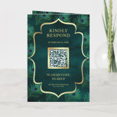 Donker Turkoois Pauwveren QR Code Trouwen (Achterkant)