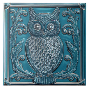 Donker turquoise-blauwe namaak-reliëf Art Nouveau Tegeltje