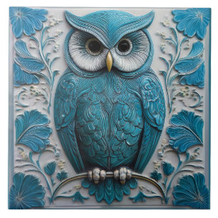 Donker turquoise blauwe namaak reliëf Art Nouveau  Tegeltje