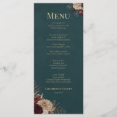 Donker Turquoise Bloem Gothic Huwelijksmenu Menu (Voorkant)