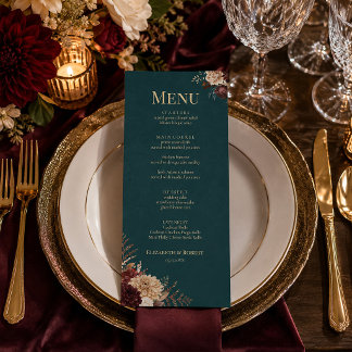 Donker Turquoise Bloem Gothic Huwelijksmenu Menu