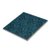 Donker turquoise bloemendamaskpatroon tegeltje (Zijkant)