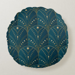 Donker turquoise bloemmotief damastpatroon rond kussen