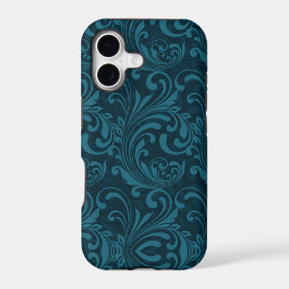 Donker turquoise bloemmotief in damaststijl