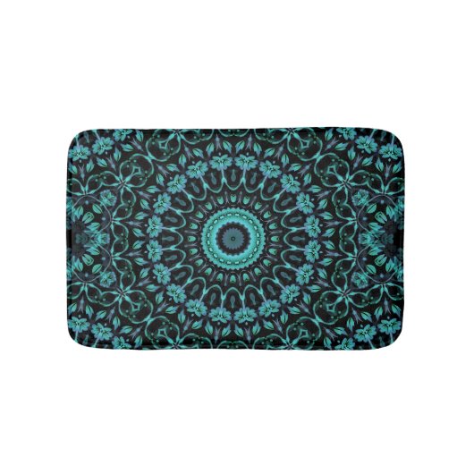 Donker Turquoise Bloemrijke Mandala Badmat (Voorkant)