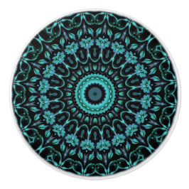 Donker Turquoise Bloemrijke Mandala Keramische Knop