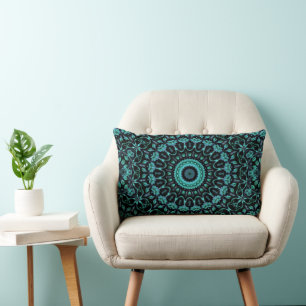 Donker Turquoise Bloemrijke Mandala Kussen