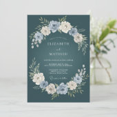 Donker Turquoise Botanische Bloemige Bruiloft Kaart (Staand voorkant)