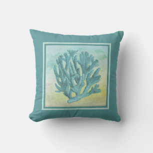 Donker Turquoise Coral Branch Outdoor Kussen