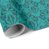 Donker Turquoise Elegant Damaskpatroon Cadeaupapier (Rol Hoek)