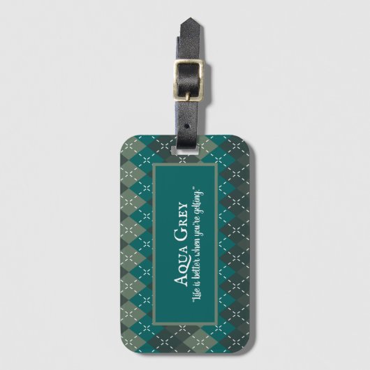 Donker Turquoise en Grijs Preppy Argyle Bagagelabel (Voorkant (verticaal))