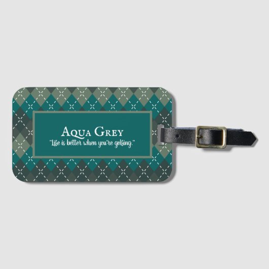 Donker Turquoise en Grijs Preppy Argyle Bagagelabel (Voorkant (horizontaal))
