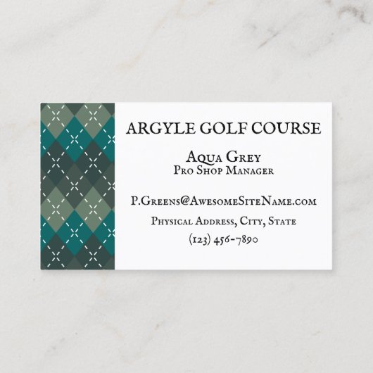 Donker Turquoise en Grijs Preppy Argyle Visitekaartje (Achterkant)
