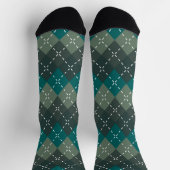 Donker Turquoise en Grijze Argyle, Wit Stikkend Sokken (Top)