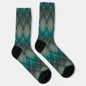 Donker Turquoise en Grijze Argyle, Wit Stikkend Sokken (Rechts)