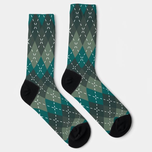 Donker Turquoise en Grijze Argyle, Wit Stikkend Sokken (Rechts)