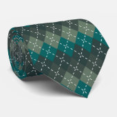 Donker Turquoise en Grijze Argyle, Wit Stikkend Stropdas (Opgerold)
