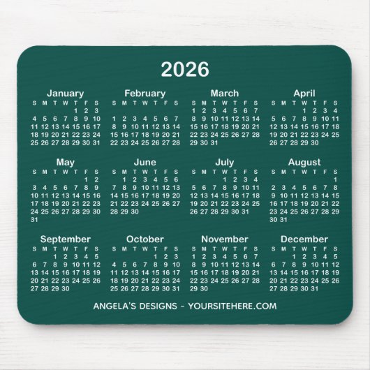 Donker Turquoise en Witte Kalender Promotionele Muismat (Voorkant)