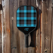 Donker Turquoise en zwart Buffalo Plaid Monogram Pickleball Paddle