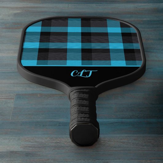 Donker Turquoise en zwart Buffalo Plaid Monogram Pickleball Paddle