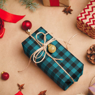 Donker Turquoise en Zwarte Buffalo Plaid Cadeaupapier