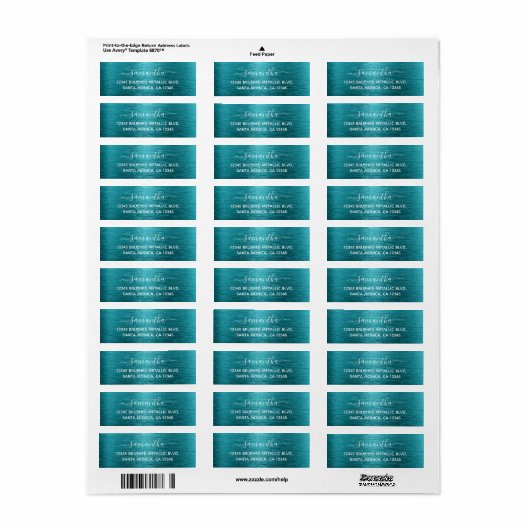 Donker Turquoise geborsteld Metallic Elegante naam Etiket (Full Sheet)