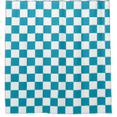 Donker turquoise geruit douchegordijn (Voorkant)