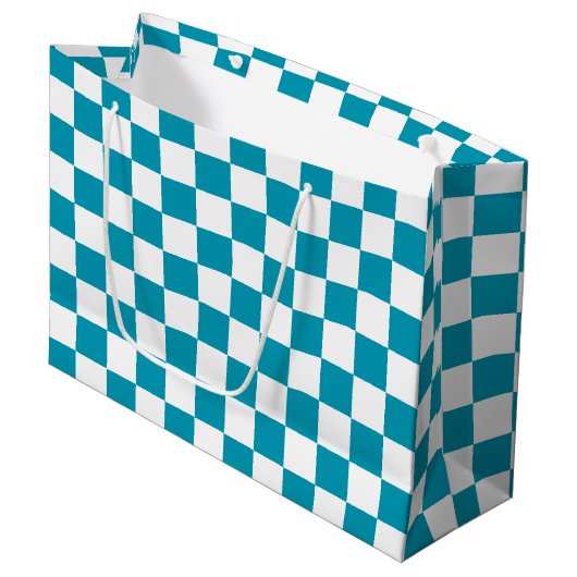 Donker turquoise geruit groot cadeauzakje (Voorkant Gekanteld)