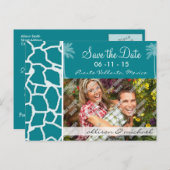 Donker Turquoise Giraffe Print; Zomerpalm Aankondigingskaart (Voorkant / Achterkant)