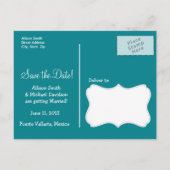 Donker Turquoise Giraffe Print; Zomerpalm Aankondigingskaart (Achterkant)