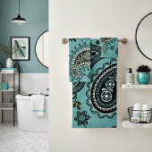 Donker turquoise paisley bad handdoek