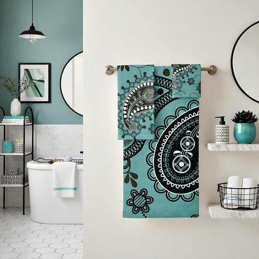 Donker turquoise paisley bad handdoek