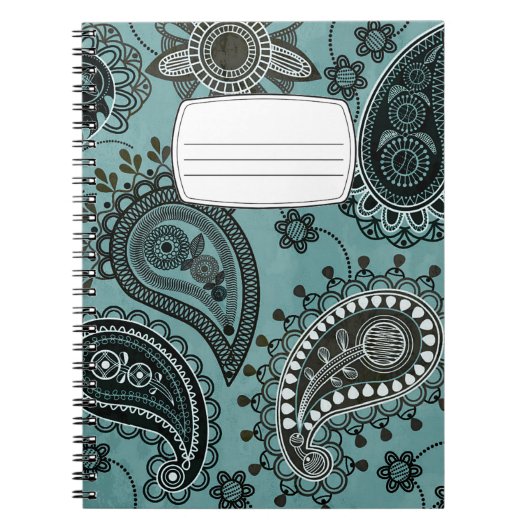 Donker turquoise paisley compositie notitieboek (Voorkant)