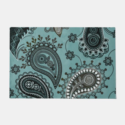 Donker turquoise paisley deurmat (Voorkant)